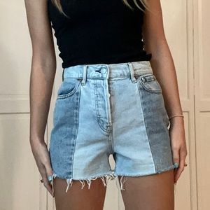 Two-toned Distressed Denim Shorts
